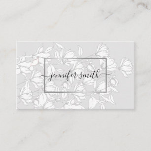 Floral Bouquet Pattern Simple Silver Grey Elegant Visitekaartje
