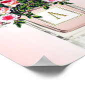 Floral Bouquet Pink Perfume Fles Monogram Poster (Hoek)