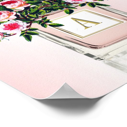 Floral Bouquet Pink Perfume Fles Monogram Poster (Hoek)