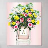 Floral Bouquet Pink Perfume Fles Monogram Poster (Voorkant)
