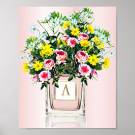 Floral Bouquet Pink Perfume Fles Monogram Poster