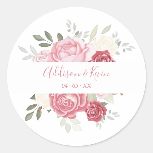 Floral Bouquet Pink Shades Wedding Ronde Sticker (Voorkant)