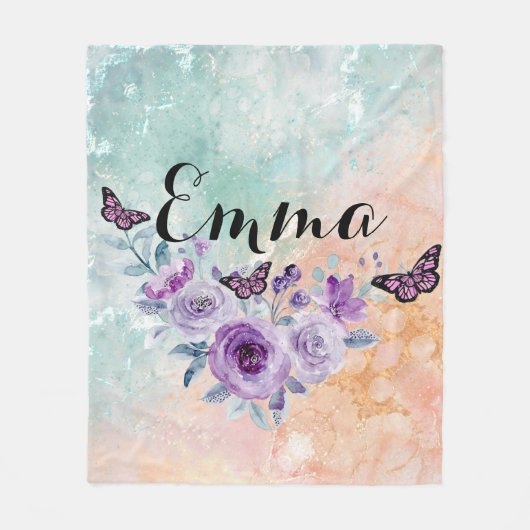 Floral bouquet purple garden fleece deken (Voorkant)