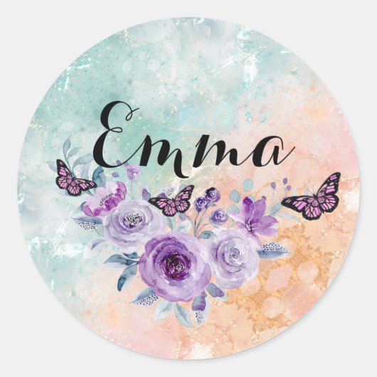 Floral bouquet purple garden ronde sticker (Voorkant)