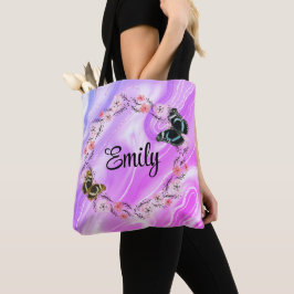 Floral bouquet romantic serenity butterflies tote bag