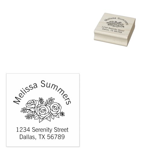Floral Bouquet, Roos Flowers Arch Address Rubberstempel (Gestempeld)