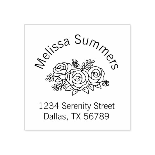 Floral Bouquet, Roos Flowers Arch Address Rubberstempel (Afrduk)