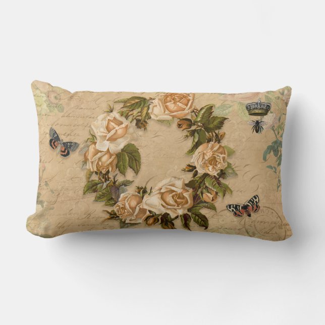 Floral Bouquet  Roos Flowers Bee in Ephemera Kussen (Voorkant)