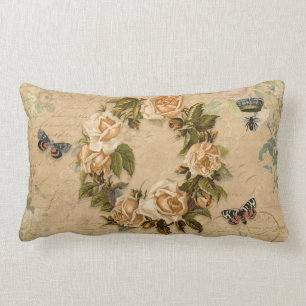 Floral Bouquet Roos Flowers Bee in Ephemera Kussen