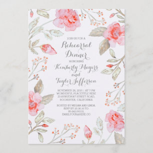 Floral Bouquet Roses Wreath Rehearsal Dinner Kaart