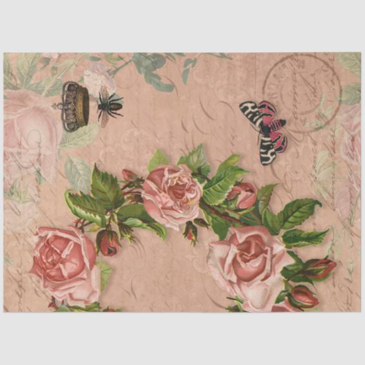  Floral Bouquet Roze Roze Ephemera Collage Tissuepapier (Voorkant)