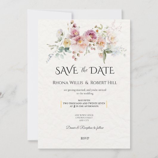 Floral Bouquet Save the Date Wedding Invitation Kaart (Voorkant)