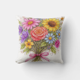 Floral Bouquet - Scribbled Style Art Kussen