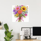 Floral Bouquet - Scribbled Style Art Poster (Thuiskantoor)