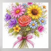 Floral Bouquet - Scribbled Style Art Poster (Voorkant)