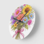 Floral Bouquet - Scribbled Style Art Ronde Klok (Hoek)