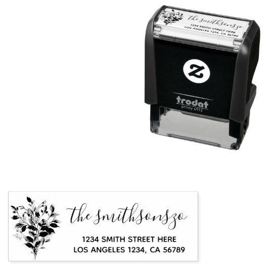 Floral Bouquet Sketch Signature Boho Chic Family Zelfinktende Stempel (In situ)