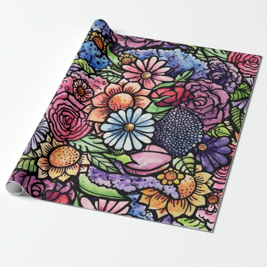 Floral Bouquet Spring Flower Cadeaupapier (Uitgerold)