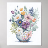 Floral Bouquet Vase Pastel Waterverf Wilde bloemen Poster (Voorkant)