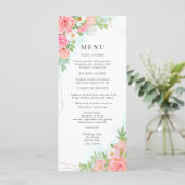 Floral Bouquet Waterverf Pink Rose Wedding Menu (Staand voorkant)