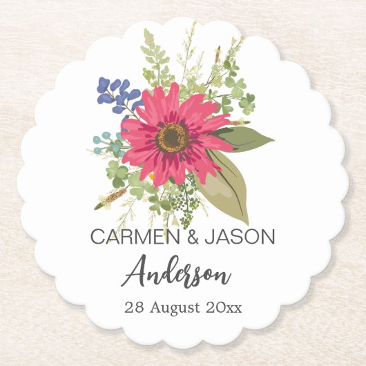  Floral Bouquet Wedding Custom Name Kartonnen Onderzetters (Voorkant)