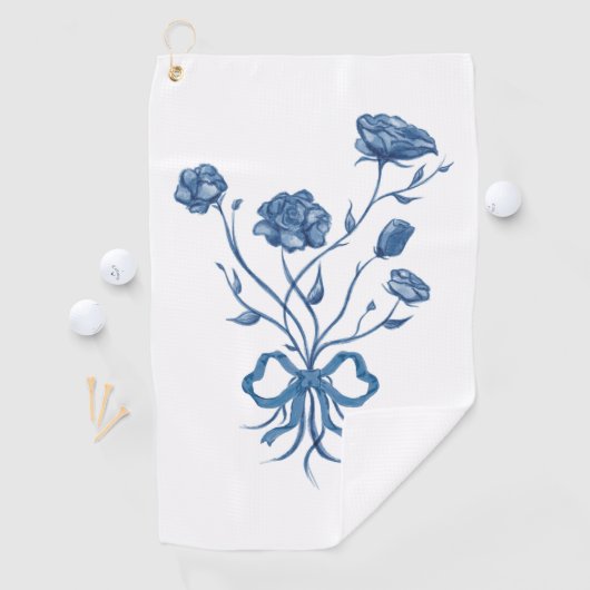 Floral Bouquet With Blue Bow  Golfhanddoek (Insitu)