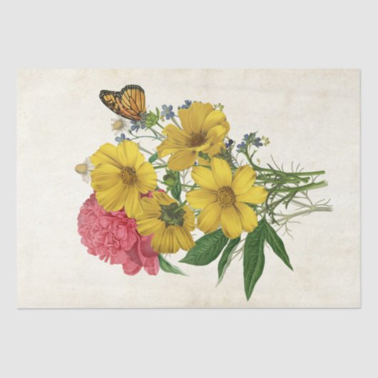 Floral Bouquet Yellow Cosmos Peony Butterfly Craft Tissuepapier (Voorkant)
