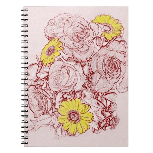 Floral Bouquet Yellow Daisies Burgundy Edged Notitieboek (Voorkant)