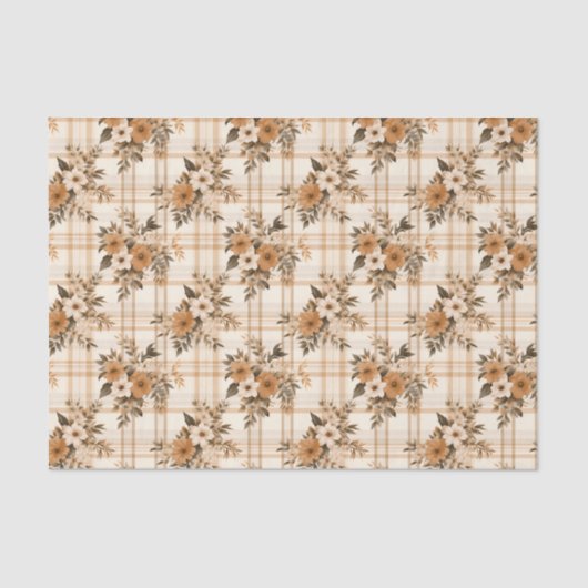 Floral Bouquets and Autumn Plaid 3 Sheets Tissuepapier (Voorkant)