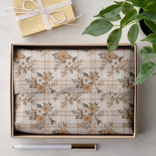 Floral Bouquets and Autumn Plaid 3 Sheets Tissuepapier (Geschenk)