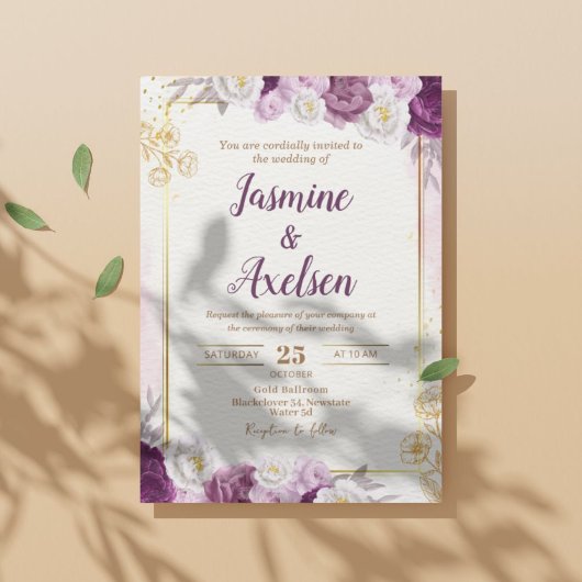 Floral Bourgogne bewerkbare bruiloft uitnodiging