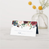 Floral Bourgogne Blush Navy Elegant Place Card Plaatskaartje (Voorkant)