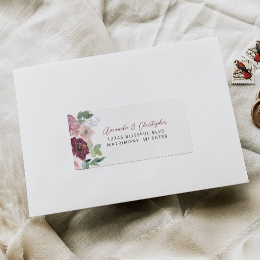 Floral Bourgogne Blush Wedding RSVP Adres Etiket