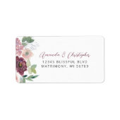 Floral Bourgogne Blush Wedding RSVP Adres Etiket (Voorkant)