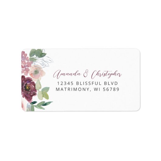 Floral Bourgogne Blush Wedding RSVP Adres Etiket (Voorkant)