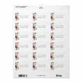Floral Bourgogne Blush Wedding RSVP Adres Etiket (Full Sheet)