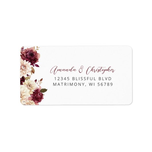 Floral Bourgogne Cream Wedding RSVP Adres Etiket (Voorkant)