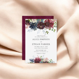 Floral Bourgogne Elegant Huwelijk Kaart