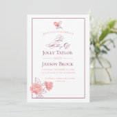 Floral | Bourgogne en blush roze bruiloft Kaart (Staand voorkant)