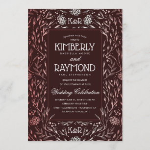 Floral Bourgogne en Roos Gold Wedding Kaart