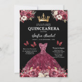 Floral Bourgogne Goud Tweetalig Spaans Quinceanera Kaart (Achterkant)