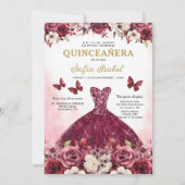 Floral Bourgogne Goud Tweetalig Spaans Quinceanera Kaart (Achterkant)