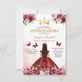 Floral Bourgogne Goud Tweetalig Spaans Quinceanera Kaart (Voorkant)