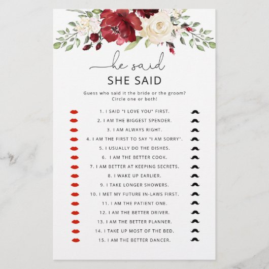 Floral Bourgogne Hij zei dat ze een bruidsspel zei (Voorkant)