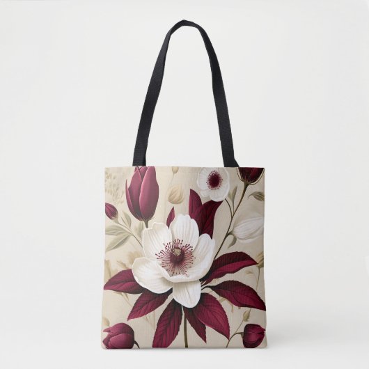 Floral Bourgogne Plant Botanisch Tote Bag (Voorkant)