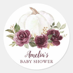 Floral Bourgogne pompoen Baby shower Ronde Sticker