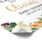 Floral Bourgogne Pompoen Baby shower Welkom Poster (Hoek)