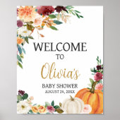 Floral Bourgogne Pompoen Baby shower Welkom Poster (Voorkant)