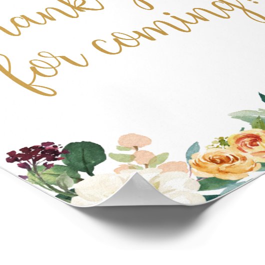 Floral Bourgogne Pompoen Bedankt voor uw komst Poster (Hoek)