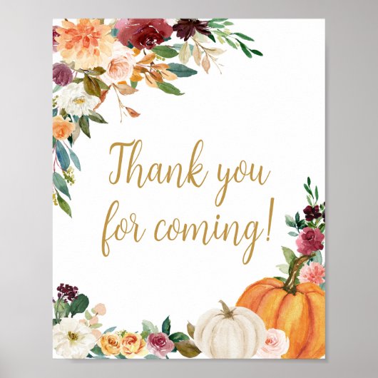 Floral Bourgogne Pompoen Bedankt voor uw komst Poster (Voorkant)